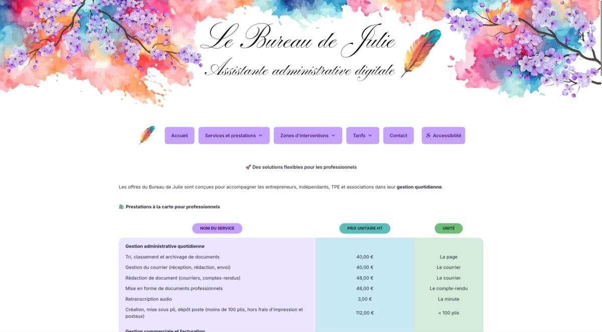Aperçu du site Le Bureau de Julie